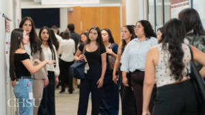 Incoming CHSU MSBS students listen as an MSBS graduate shares information during the 2026 orientation.