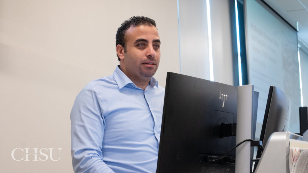student presenting at CHSU Research Day