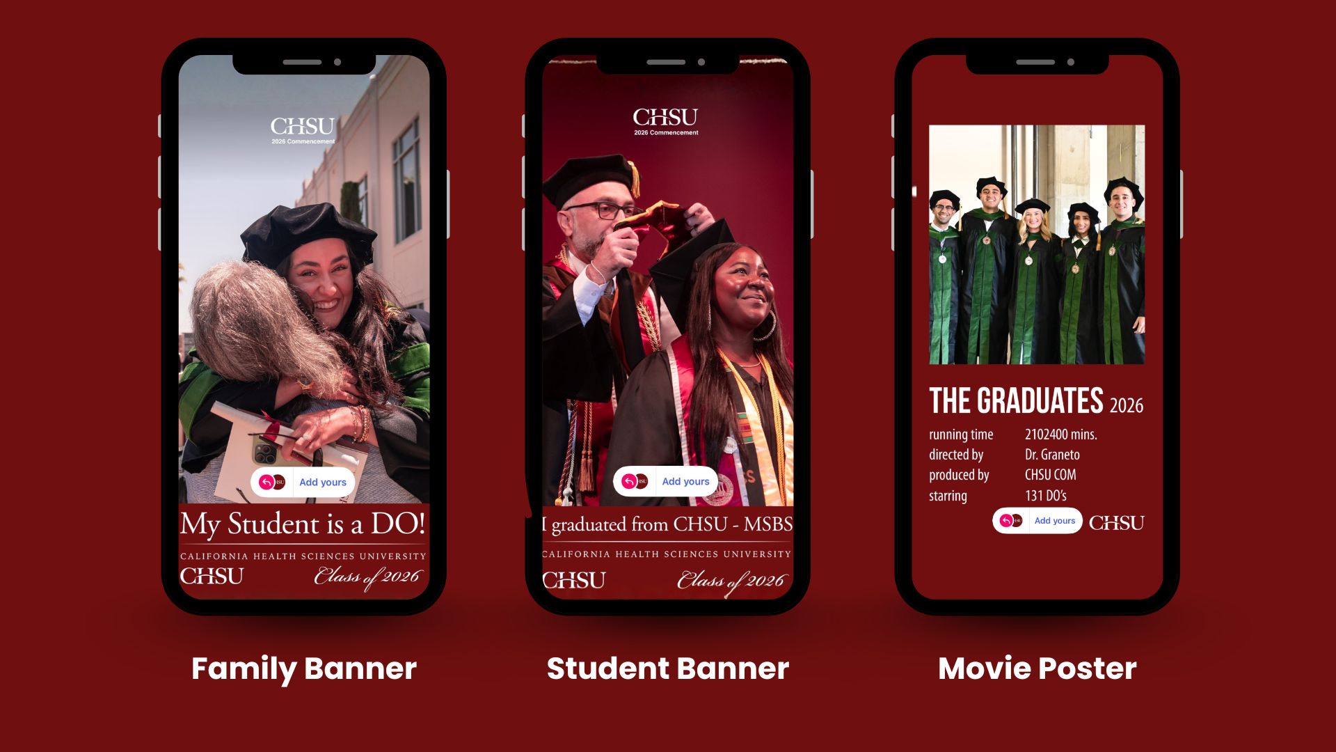 social media graphic templates for 2026 graduation with students wearing regalia