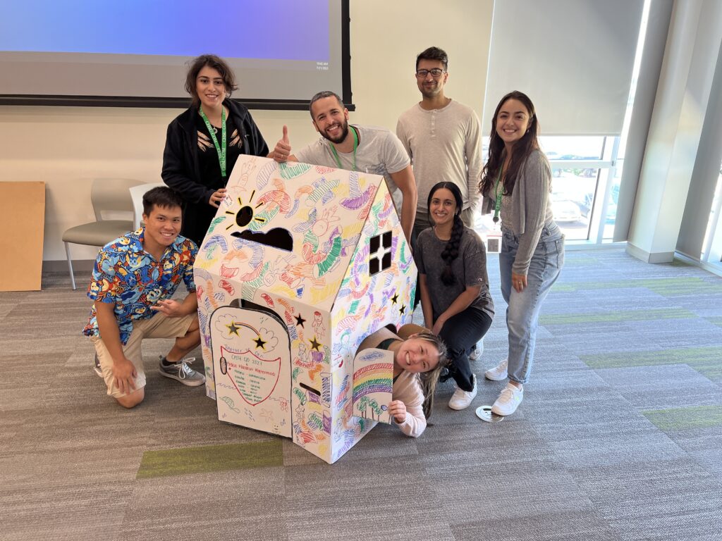 Seven students with castle project